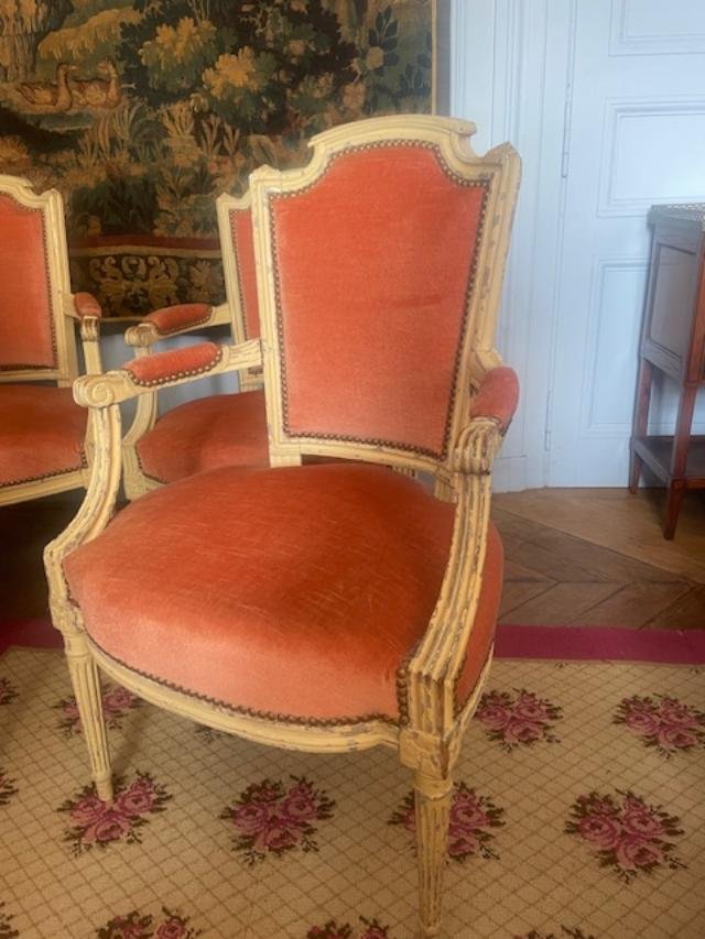 Set Of Four 18th-century Louis XVI-style Armchairs-photo-2