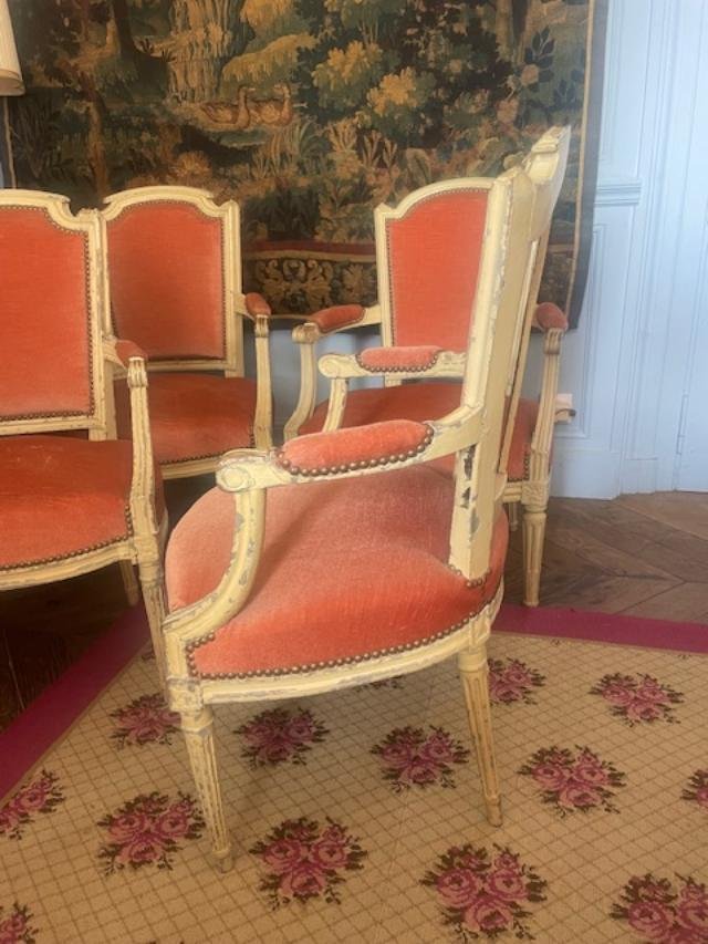 Set Of Four 18th-century Louis XVI-style Armchairs-photo-4