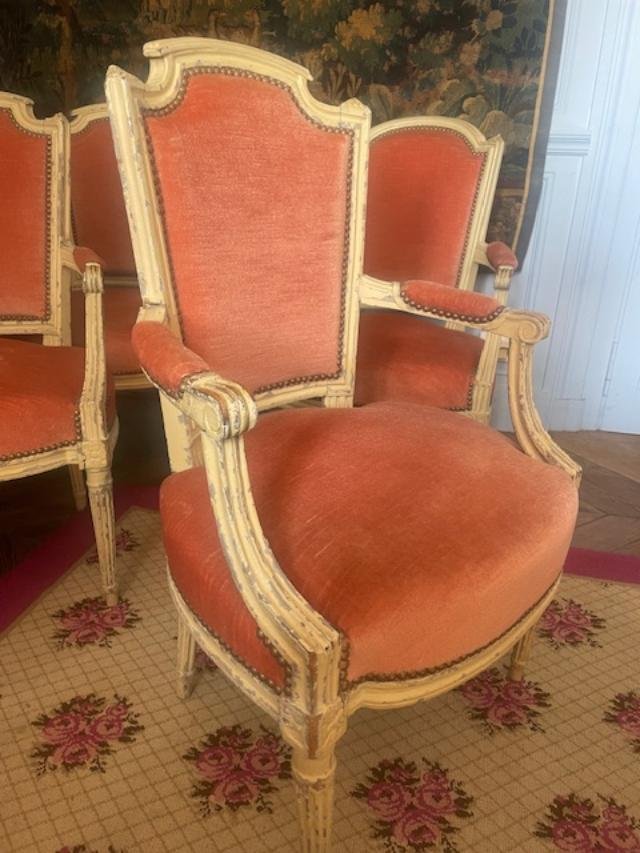 Set Of Four 18th-century Louis XVI-style Armchairs-photo-3