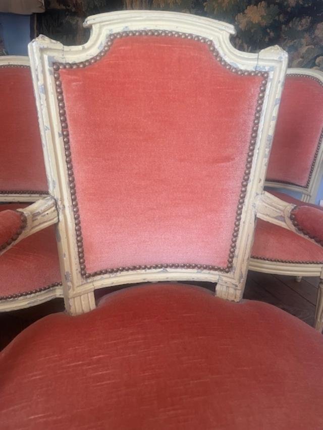 Set Of Four 18th-century Louis XVI-style Armchairs-photo-4
