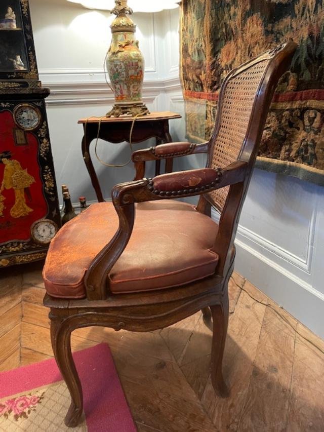 Fauteuil de bureau 18 ème canné en bois naturel d'époque Louis XV-photo-3