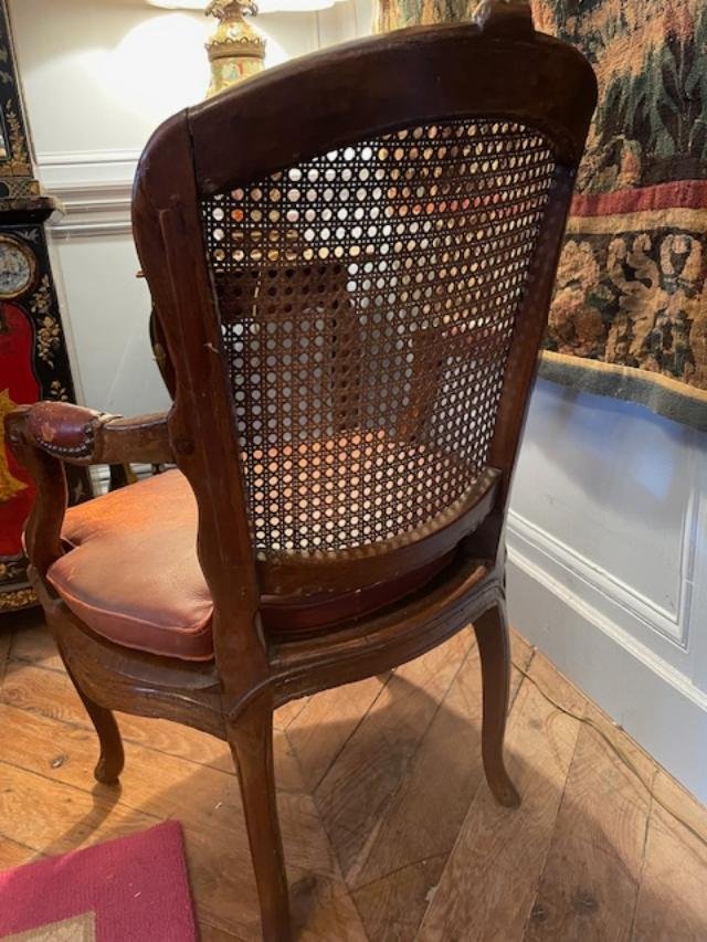 Fauteuil de bureau 18 ème canné en bois naturel d'époque Louis XV-photo-4