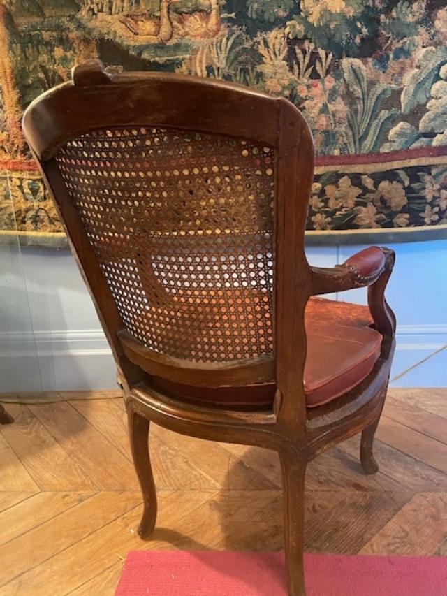 Fauteuil de bureau 18 ème canné en bois naturel d'époque Louis XV-photo-1