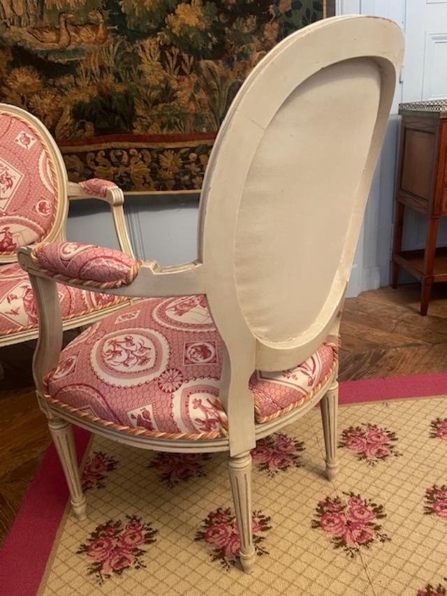 Pair Of Louis XVI-style Lacquered Wooden Armchairs-photo-2