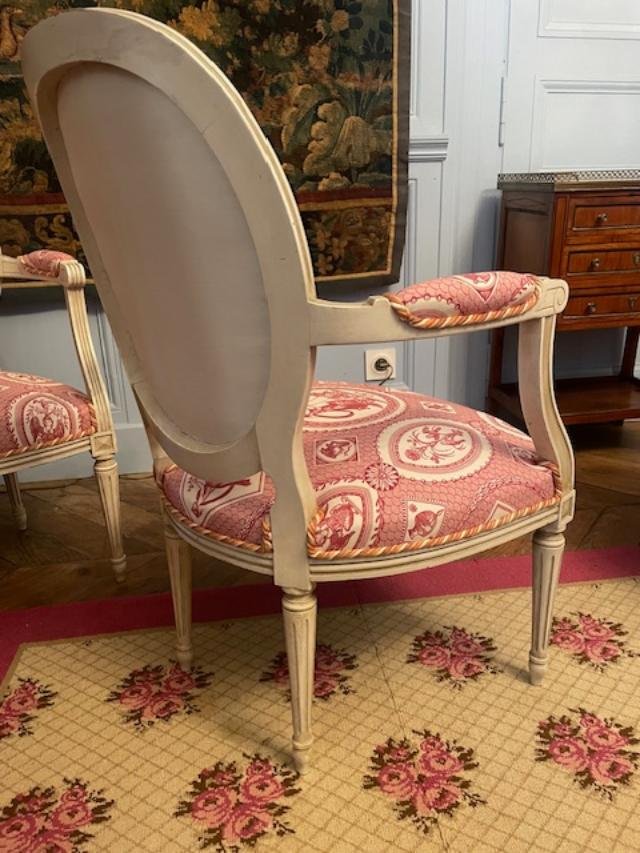 Pair Of Louis XVI-style Lacquered Wooden Armchairs-photo-3