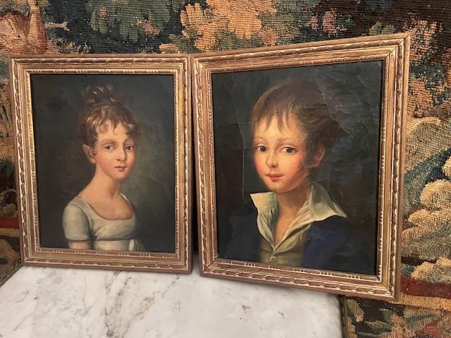Paire de portraits d&eacute;but 19 &egrave;me