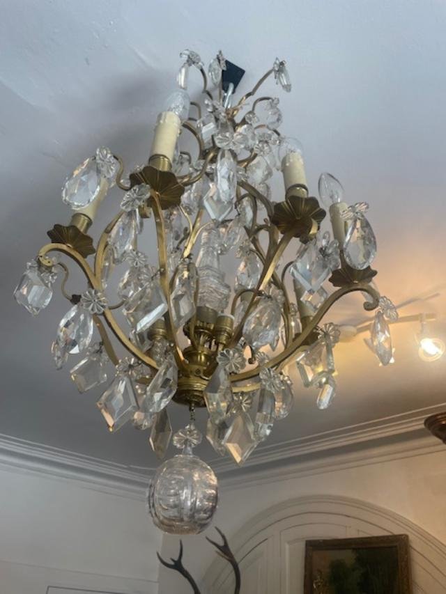 Lustre cage en bronze et cristal de style Louis XV-photo-2