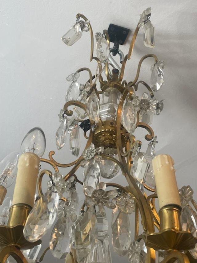 Lustre cage en bronze et cristal de style Louis XV-photo-3