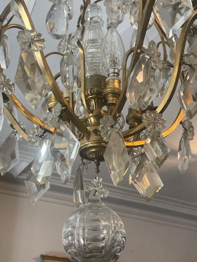 Lustre cage en bronze et cristal de style Louis XV-photo-4