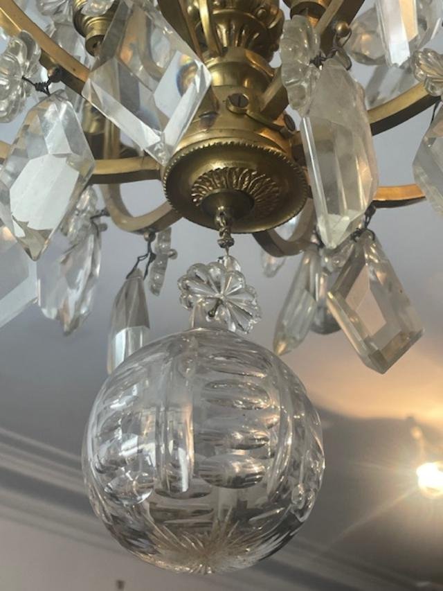 Lustre cage en bronze et cristal de style Louis XV-photo-1