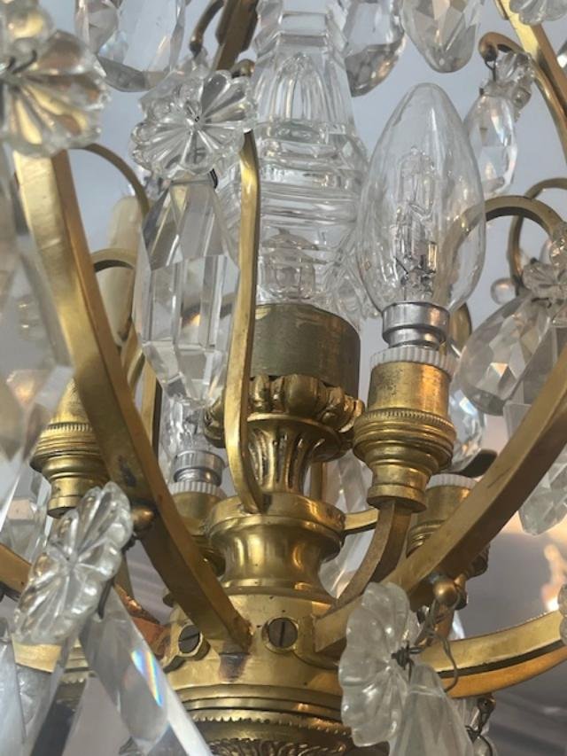 Lustre cage en bronze et cristal de style Louis XV-photo-2