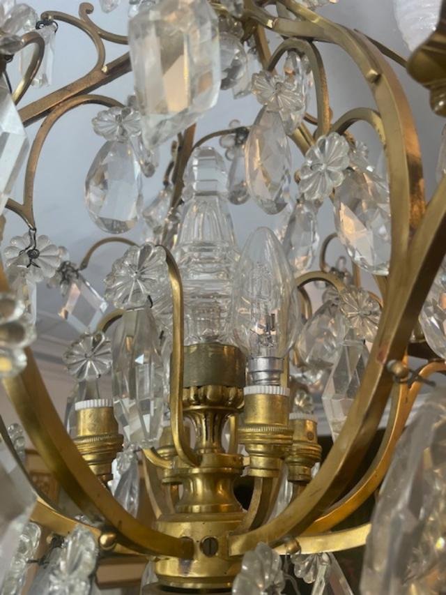 Lustre cage en bronze et cristal de style Louis XV-photo-3