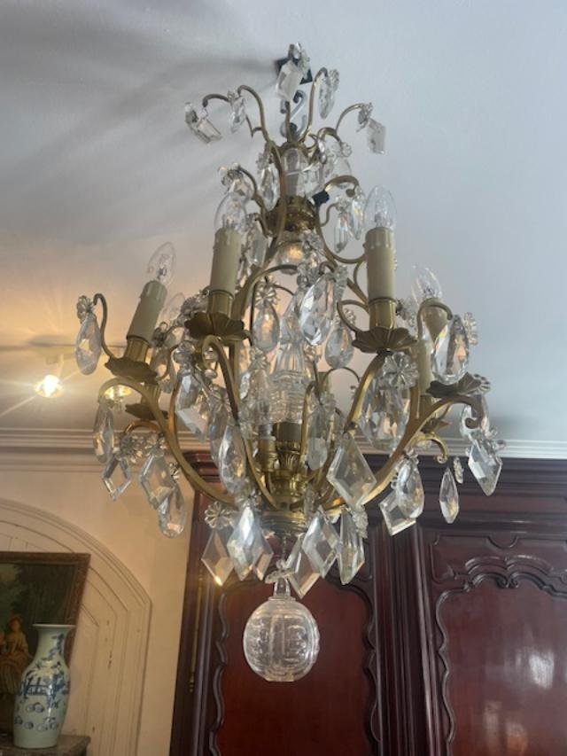Lustre cage en bronze et cristal de style Louis XV-photo-4