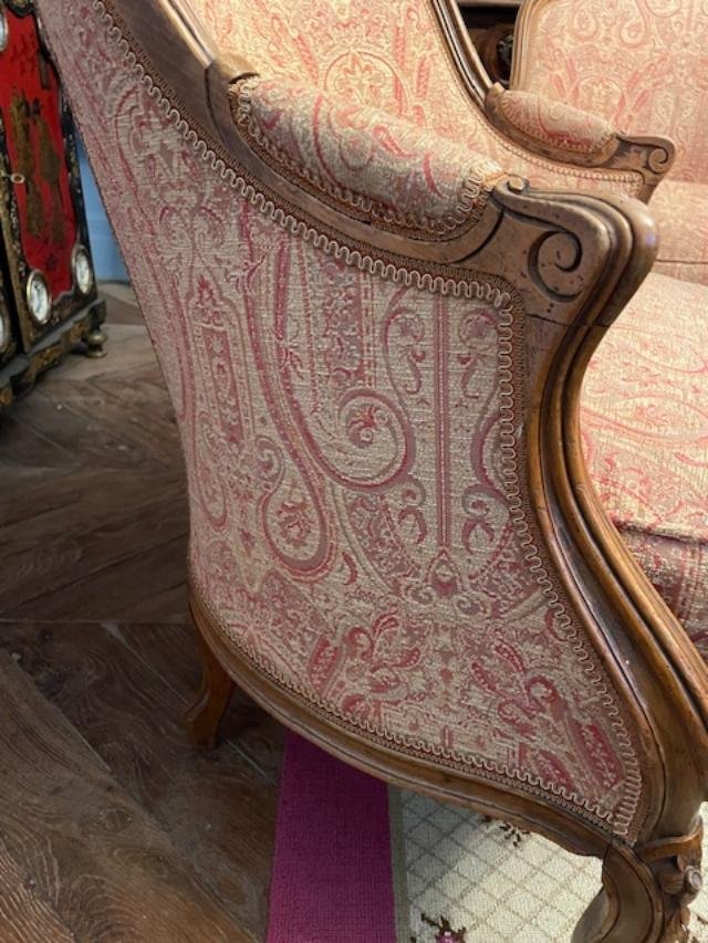 Paire de bergères confortables en bois naturel de style Louis XV-photo-3