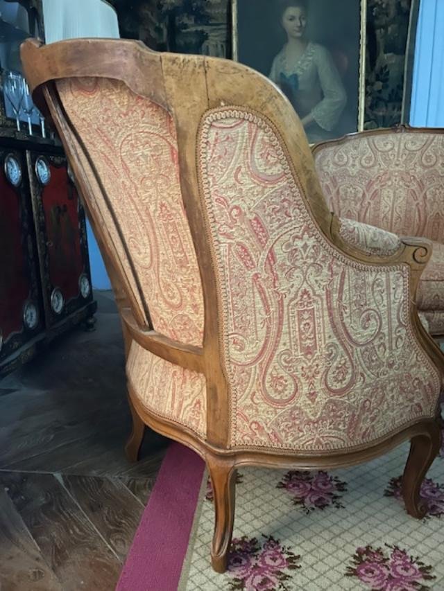 Paire de bergères confortables en bois naturel de style Louis XV-photo-2