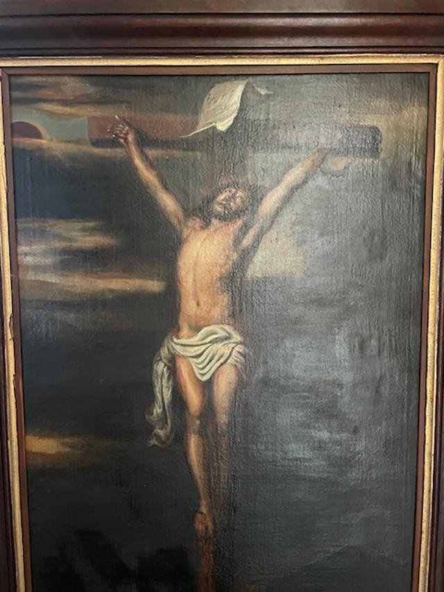 Importante huile sur toile du 18 ème , le Christ en croix-photo-2