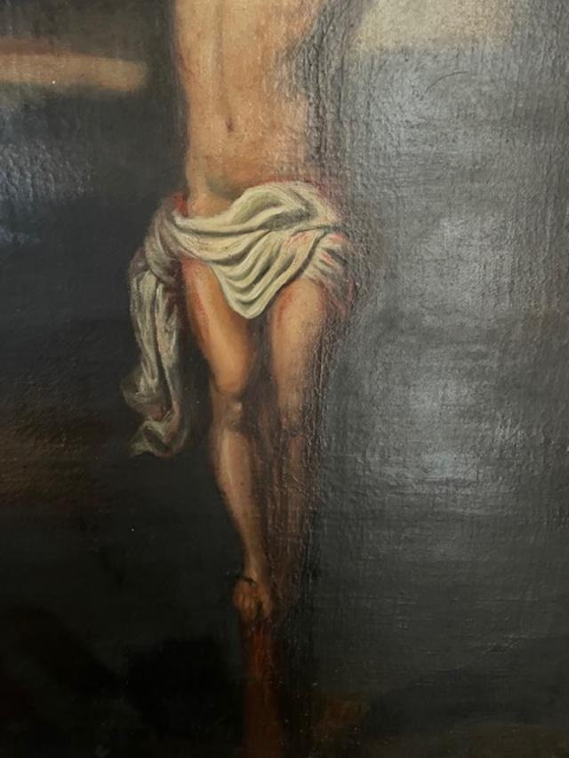 Importante huile sur toile du 18 ème , le Christ en croix-photo-4