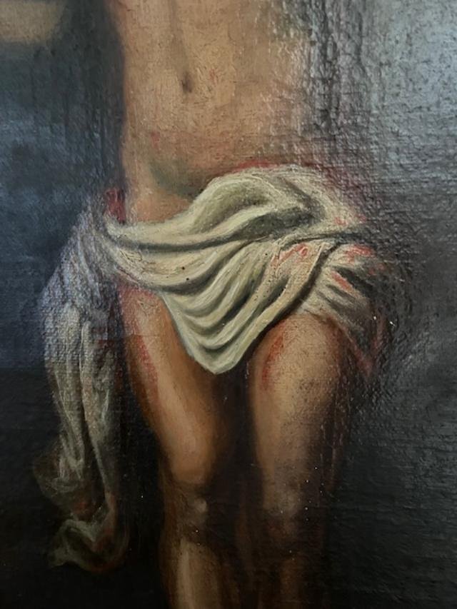 Importante huile sur toile du 18 ème , le Christ en croix-photo-4