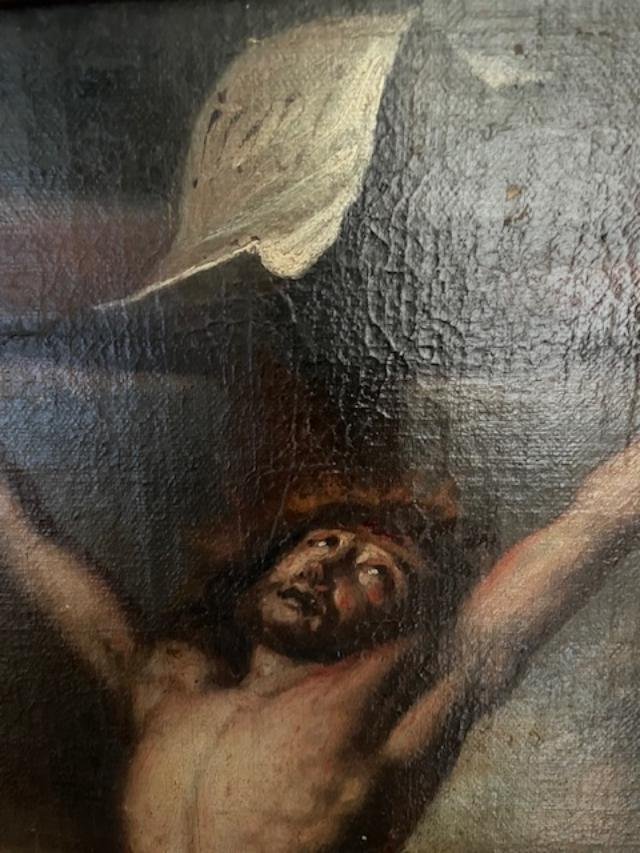 Importante huile sur toile du 18 ème , le Christ en croix-photo-5