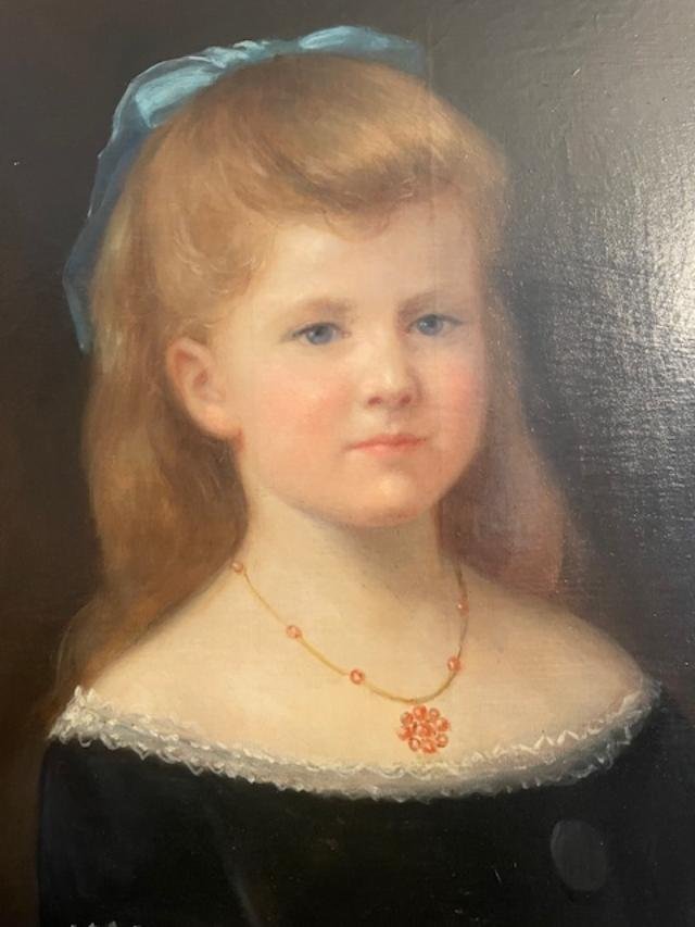 Important portrait d'une jeune fille à la rose , époque 19 ème-photo-3
