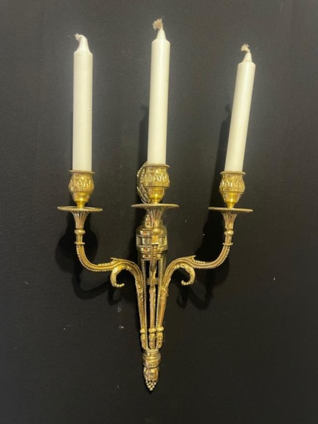 An Elegant Pair Of Gilded Bronze Wall Sconces In The Louis XVI Style