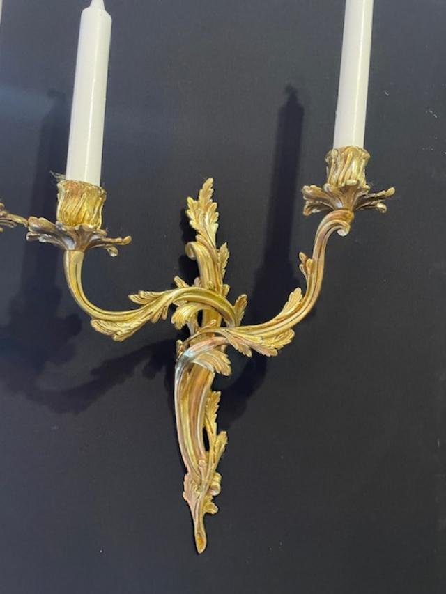 Paire d'appliques en bronze doré de style Louis XV-photo-2