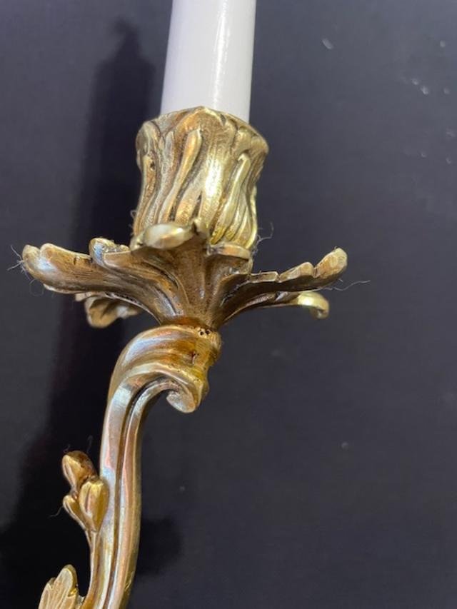 Paire d'appliques en bronze doré de style Louis XV-photo-1