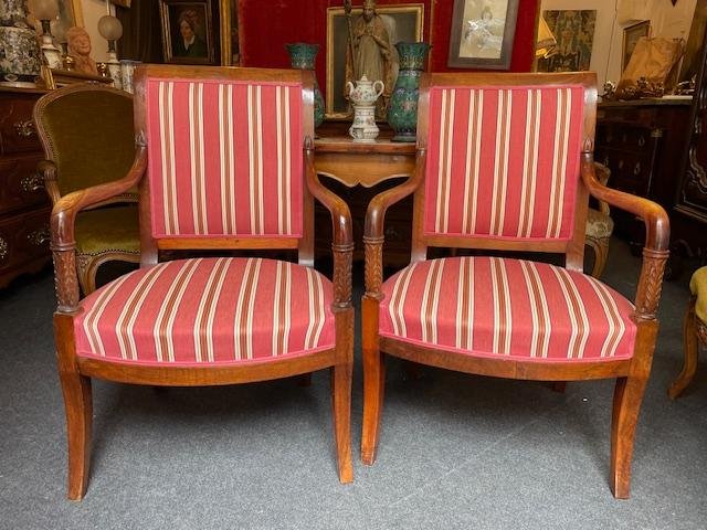 Paire de fauteuils d'époque Empire en acajou blond
