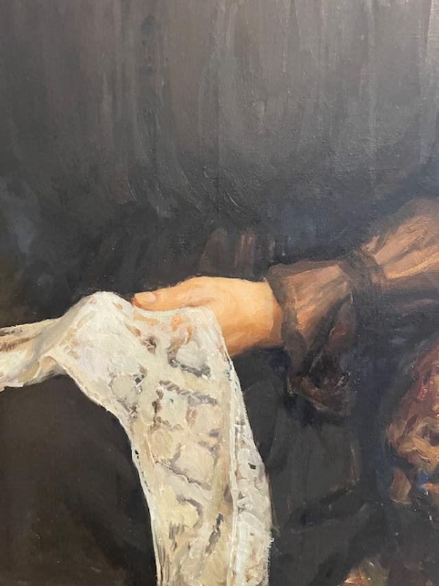 Important portrait d'une femme à la dentelle , huile sur toile.-photo-4