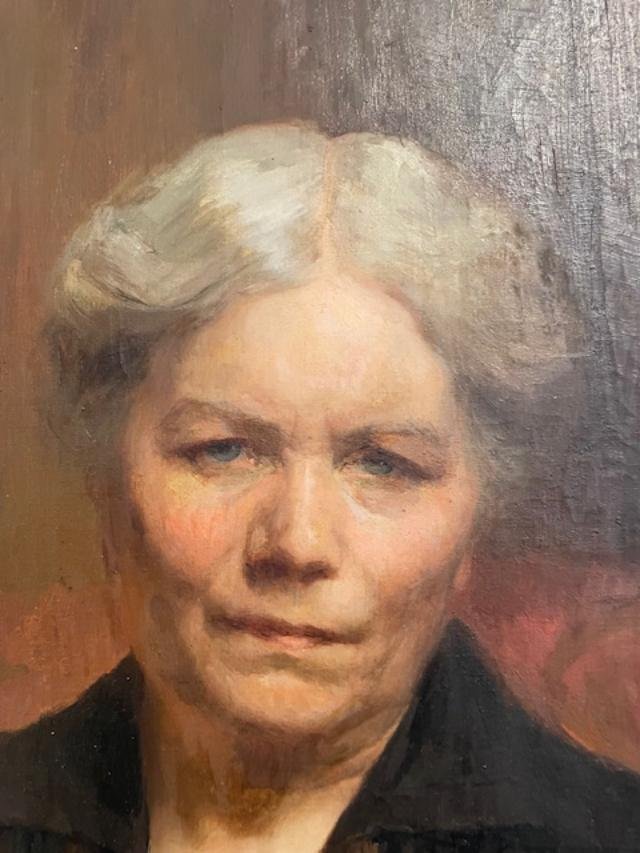 Important portrait d'une femme à la dentelle , huile sur toile.-photo-6