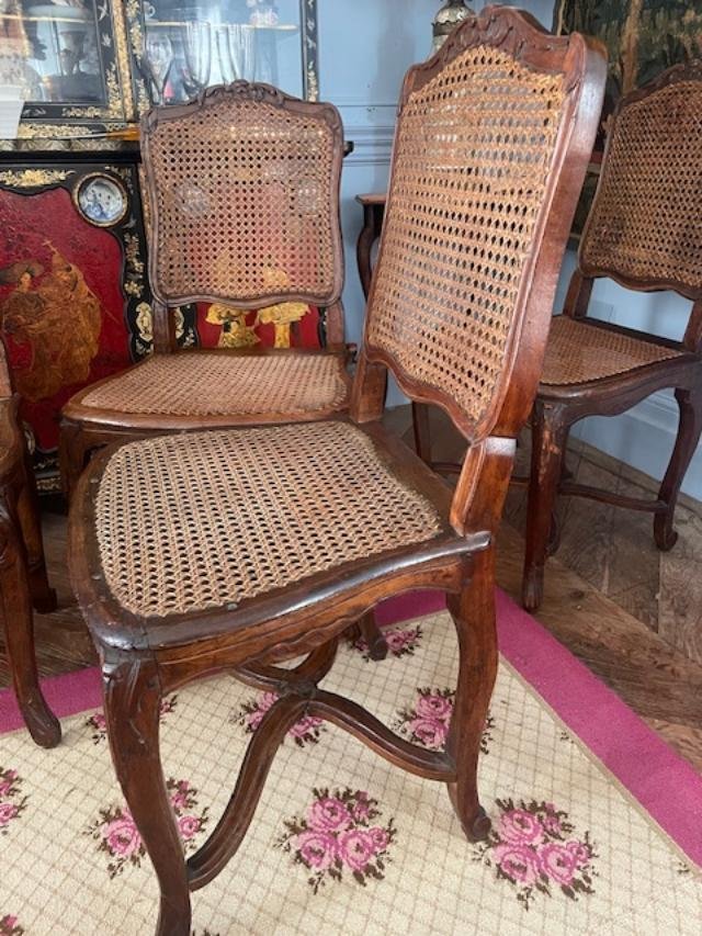 Suite de cinq chaises en bois naturel 18 ème d'époque Louis XV-photo-4