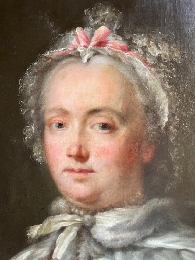 French School, Circa 1760; Portrait Of A Woman With A Sleeve; Circle Of Louis Tocqué-photo-3
