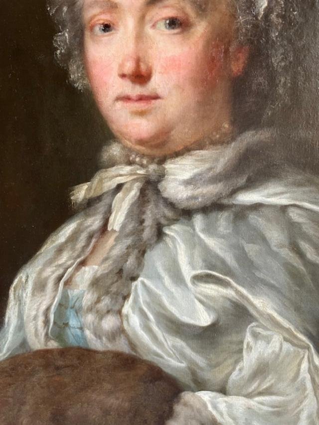 French School, Circa 1760; Portrait Of A Woman With A Sleeve; Circle Of Louis Tocqué-photo-4
