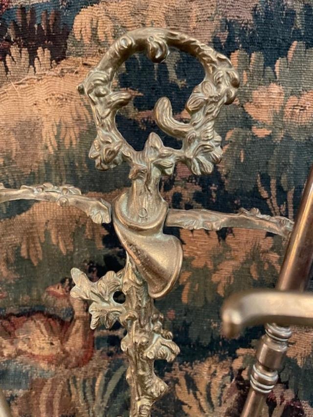 Serviteur de cheminée en bronze à décor de chasse-photo-3