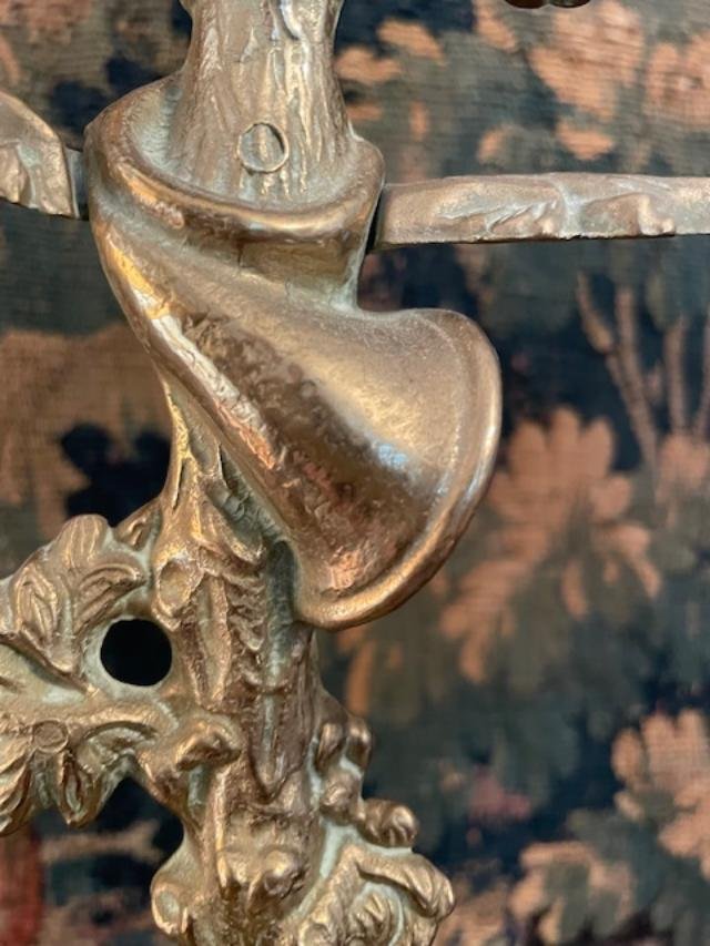Serviteur de cheminée en bronze à décor de chasse-photo-5