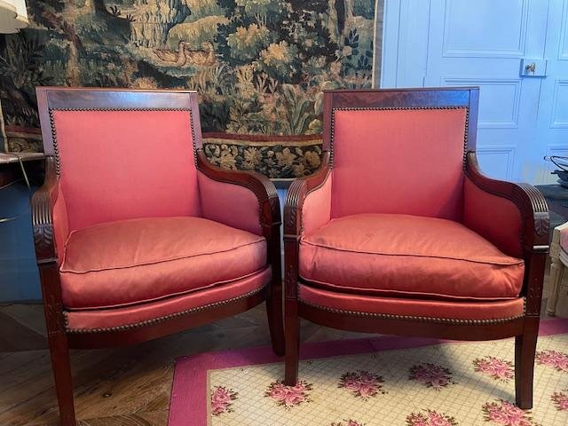 Pair Of Mahogany Armchairs From The Empire Period
