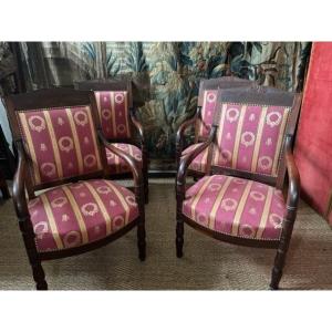 Suite Of 4 Empire Period Mahogany Armchairs In Perfect Condition