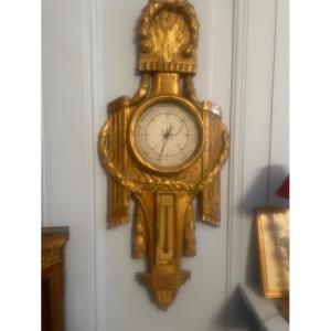 Beautiful And Large Barometer In Gilded Wood From The Louis XVI Period