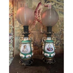 Important Pair Of Paris Porcelain Oil Lamps