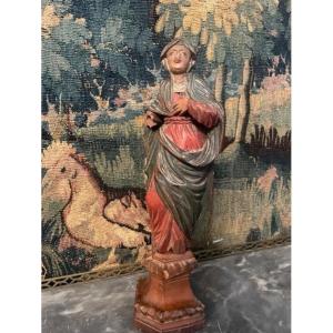 Virgin In Polychrome Wood From The 18th Century