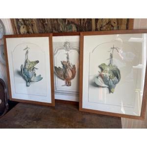 Set Of Three Lithographs Signed In The Plate By Edouard Travies (1806-1869)