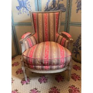 18th Century Molded Wooden Bergere With Louis XVI Cushion
