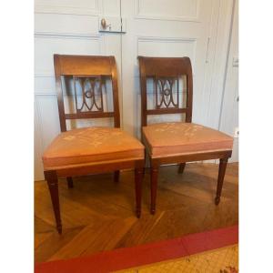 Pair Of Natural Wood Chairs From The Directoire Period