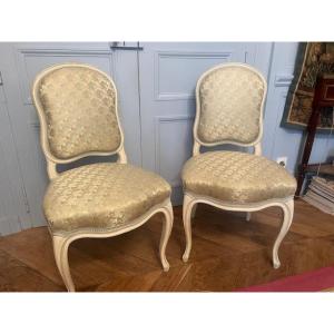 Pair Of Louis XV Chairs In White And Blue Lacquered Wood