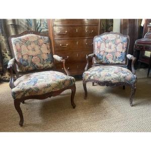 Two 18th Century Queen Armchairs, Forming A Pair, Louis XV Period