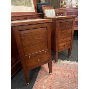 Pair Of Directoire Style Bedside Tables With Roll-top Lids In Walnut