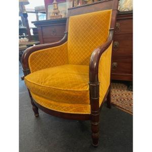 Bergère en acajou à coussin d'époque empire