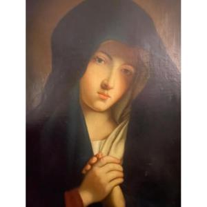Huile sur toile figurant le portrait de la Très Sainte Vierge Marie , début 19 ème
