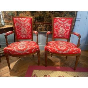 Paire de cabriolets 18 ème en bois naturel d'époque Louis XVI