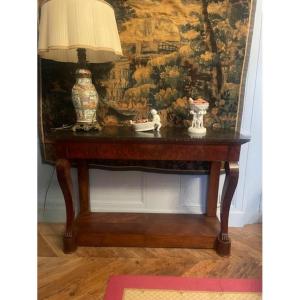 Large Mahogany Console Table With A Period Marble Top From The Restoration Era.